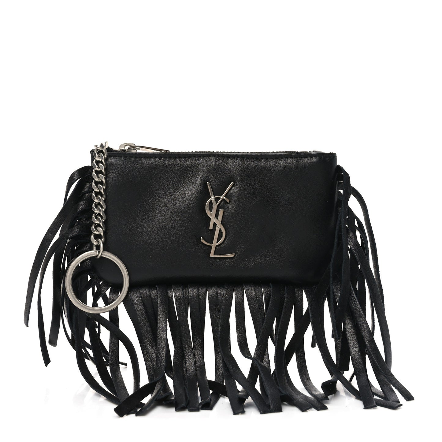 Calfskin Monogram Small Fringe Key Pouch Black