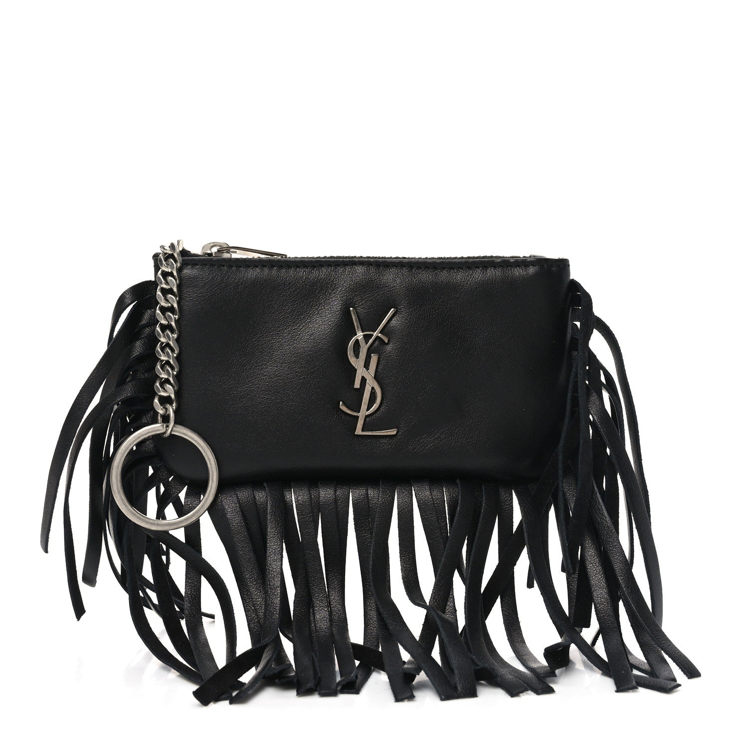 Saint Laurent Calfskin Monogram Small Fringe Key Pouch Black 1 of 7