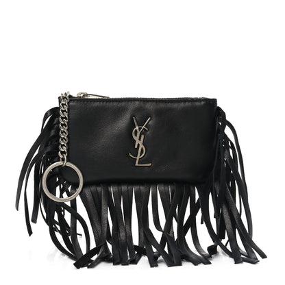 Saint Laurent Calfskin Monogram Small Fringe Key Pouch Black 1 of 7
