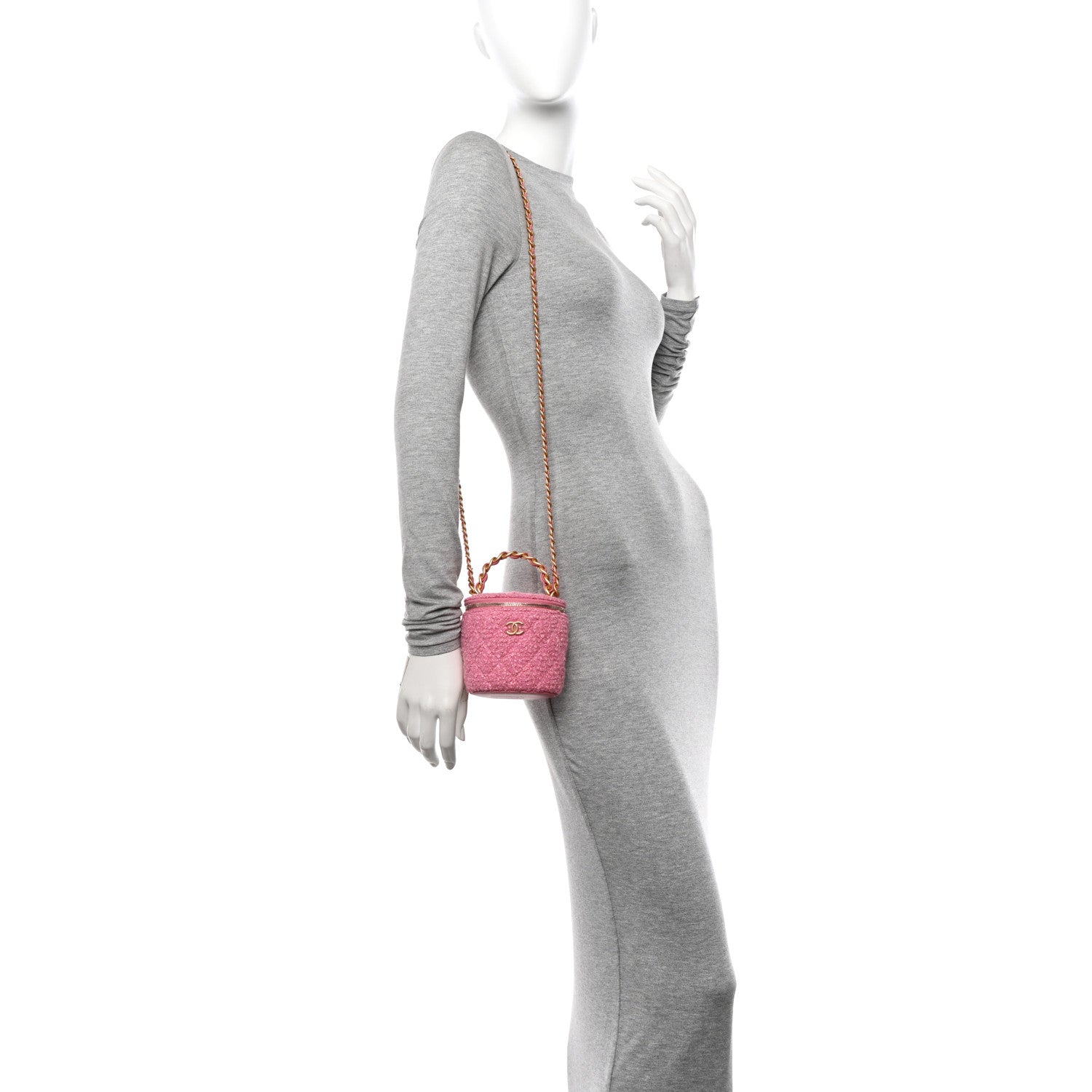 Chanel Tweed Quilted Afternoon Tea Top Handle Vanity Case With Chain Pink 2 of 11