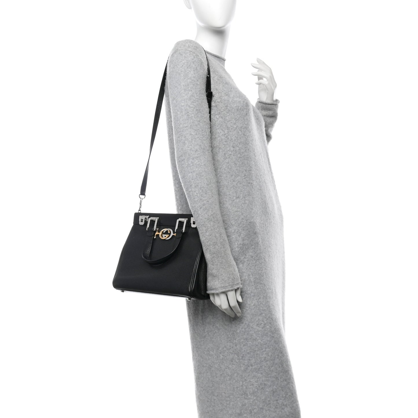 Grainy Calfskin Small Zumi Top Handle Bag Black