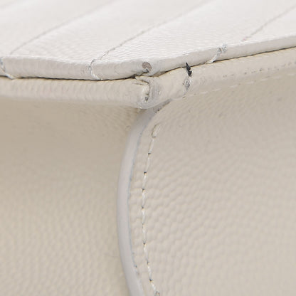 Saint Laurent Grain De Poudre Matelasse Chevron Monogram Envelope Chain Wallet Dove White 10 of 11