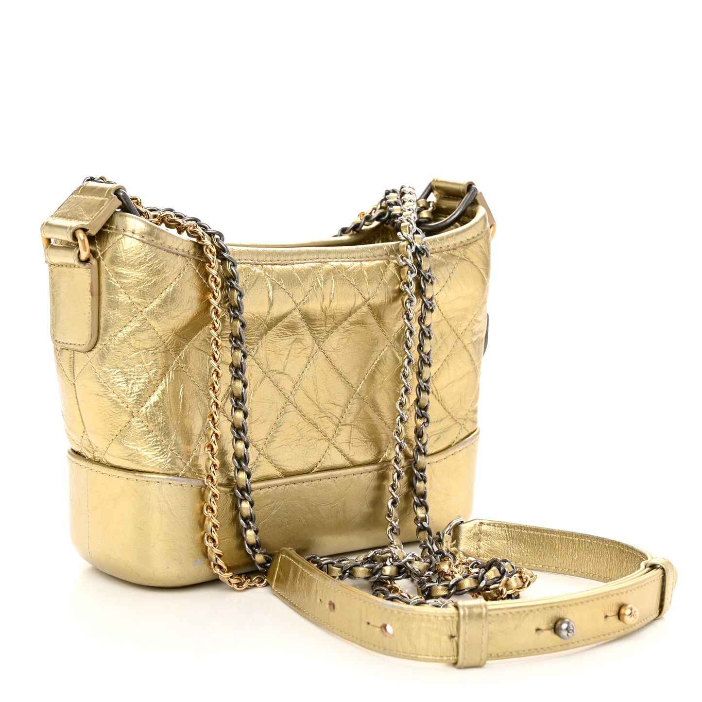 Metallic Aged Calfskin Quilted Small Gabrielle Hobo Gold