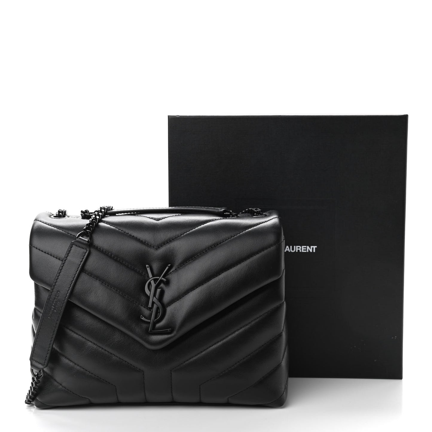 Calfskin Y Quilted Monogram Small Loulou Chain Satchel Black