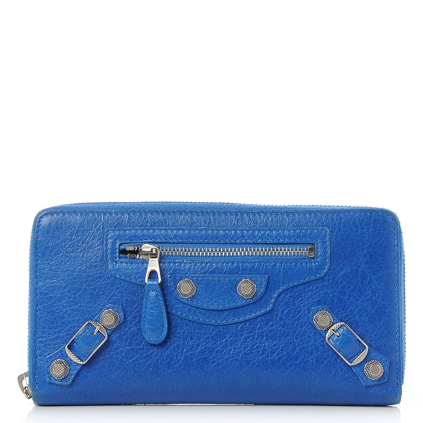 Agneau Giant 12 Silver Hardware Continental Zip Around Wallet Bleu Lazuli