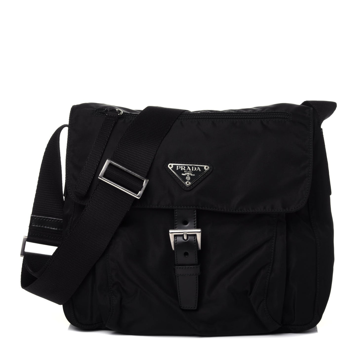 Tessuto Nylon Single Buckle Messenger Bag Black