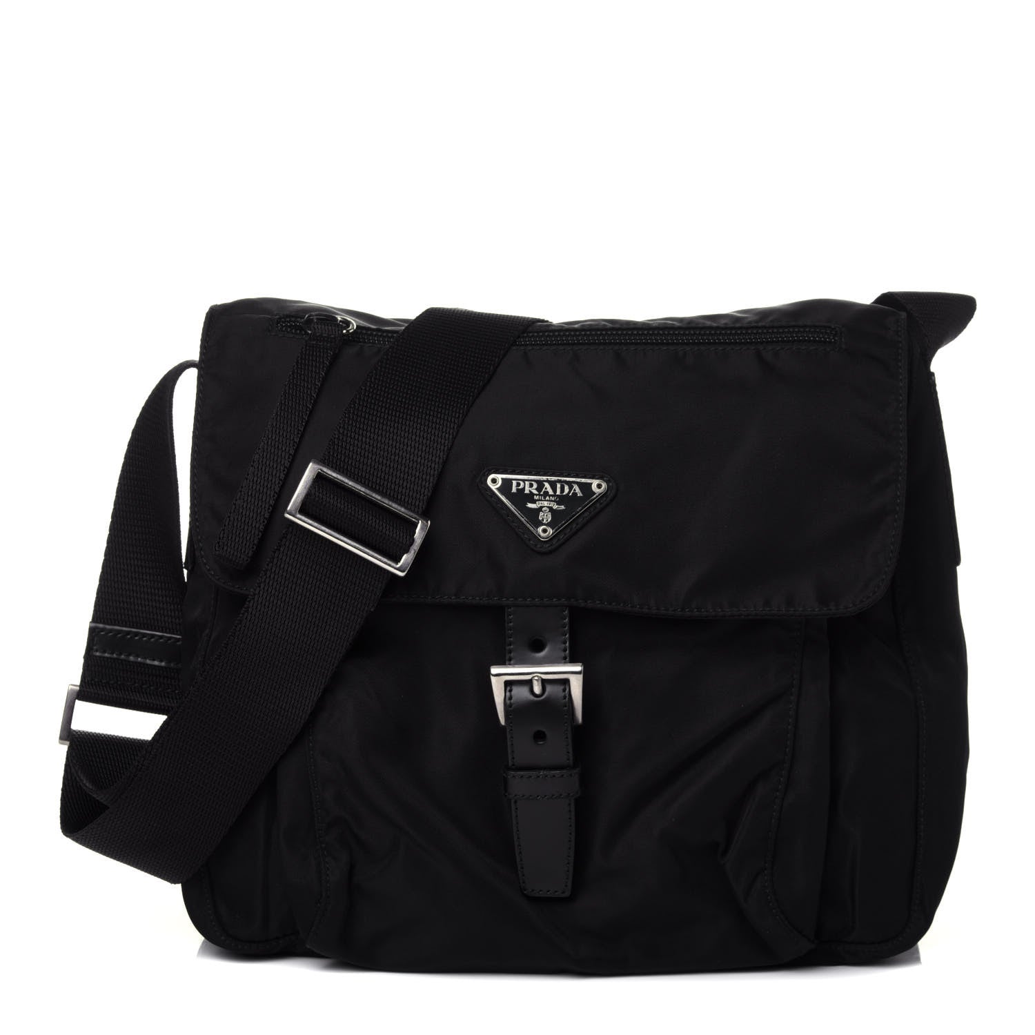 Prada Tessuto Nylon Single Buckle Messenger Bag Black 1 of 9