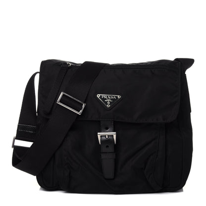 Prada Tessuto Nylon Single Buckle Messenger Bag Black 1 of 9