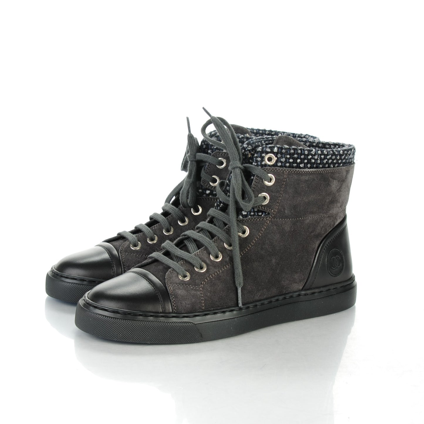 Suede Tweed High Top Sneakers 37 Dark Grey