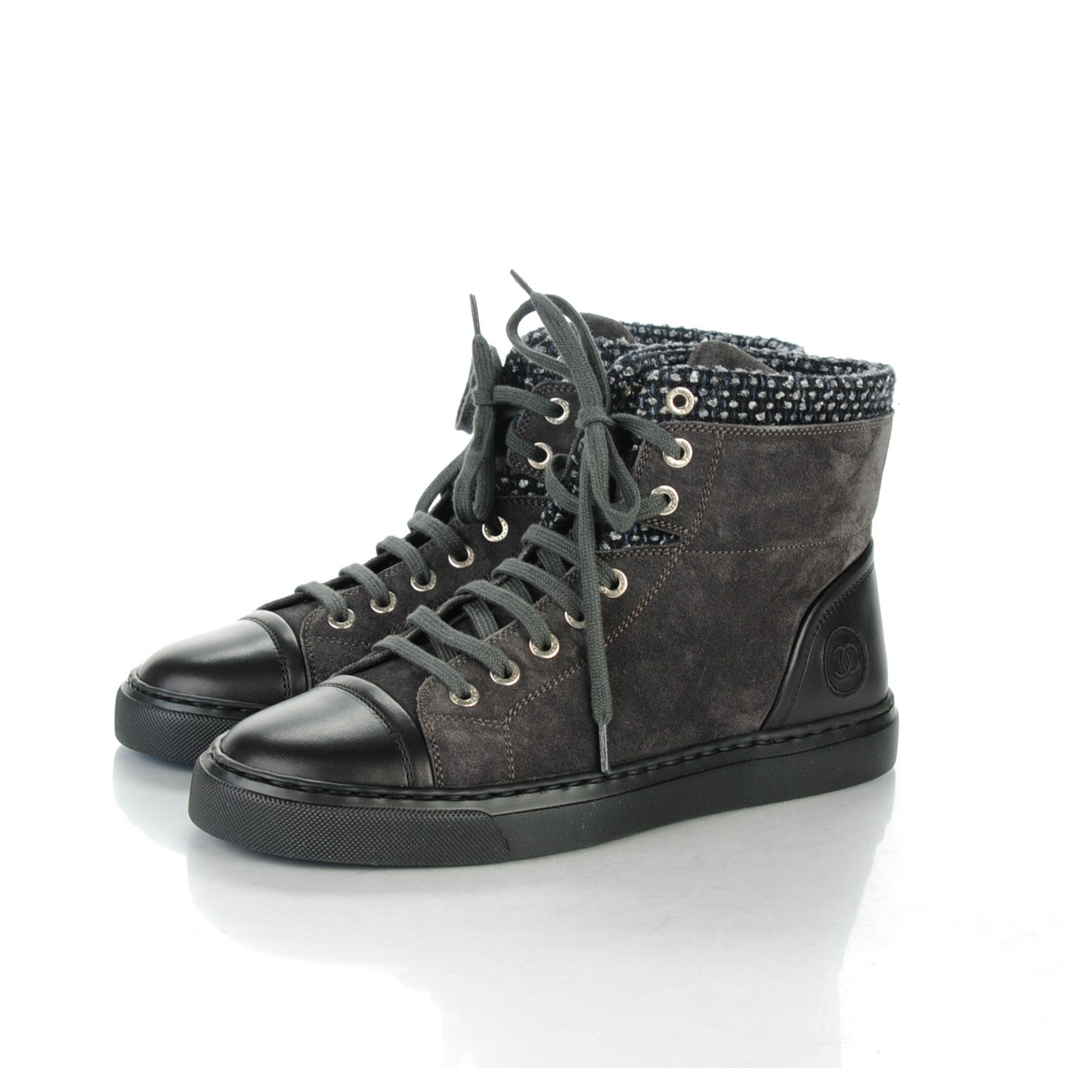 Chanel Suede Tweed High Top Sneakers 37 Dark Grey 3 of 7