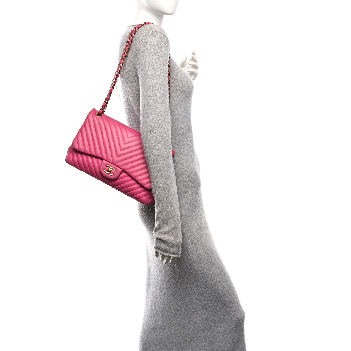 Lambskin Chevron Quilted Jumbo Double Flap Dark Pink