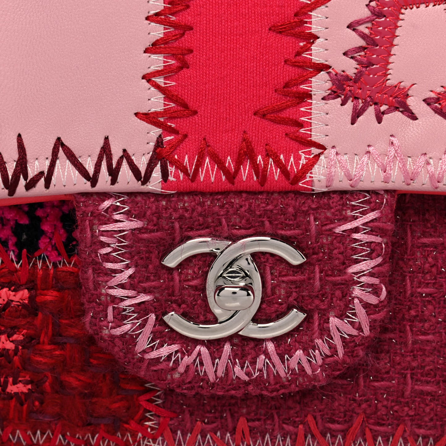 Tweed Patchwork Medium Single Flap Pink