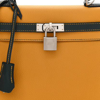 Hermes Togo Horseshoe Kelly Retourne 25 Jaune Ambre Vert Cypress 8 of 10