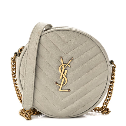 Saint Laurent Grain De Poudre Matelasse Chevron Quilted Round Vinyle Camera Bag Blanc Vintage 1 of 12