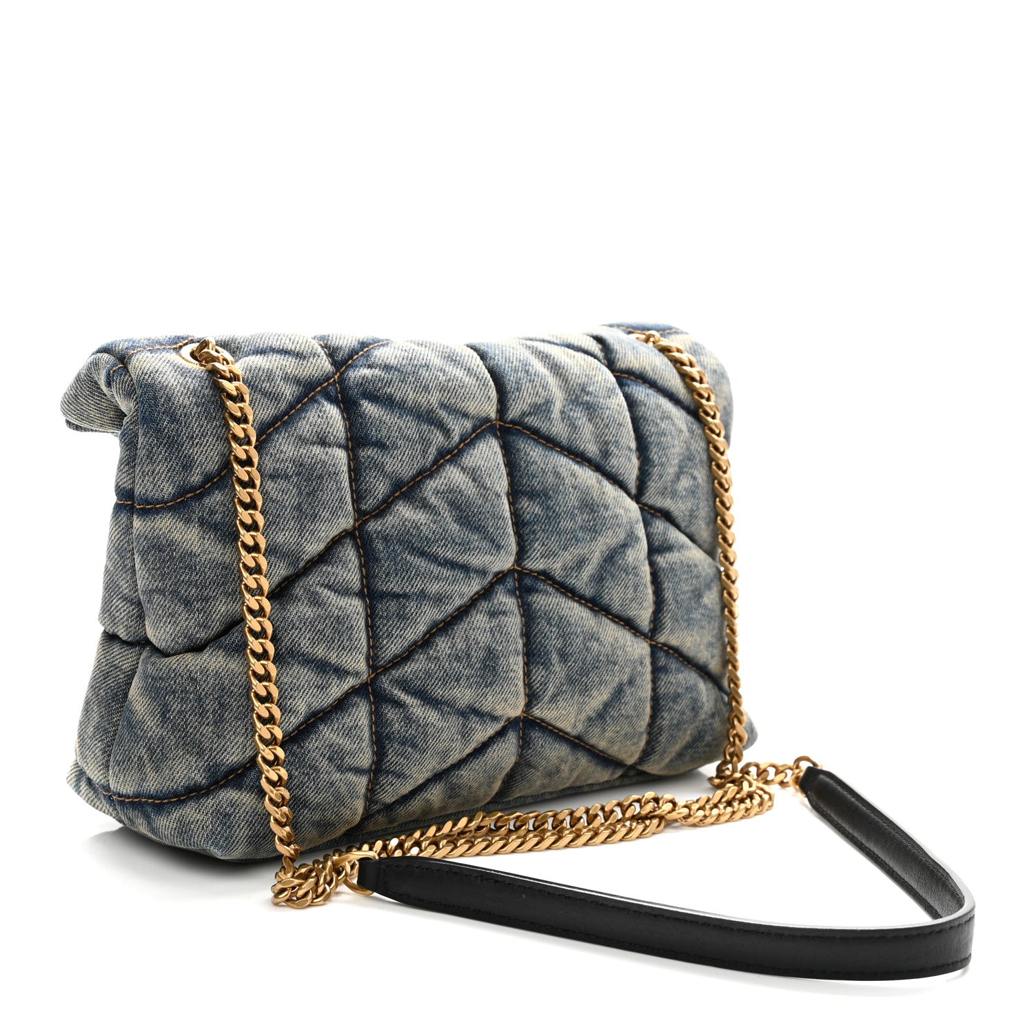 Saint Laurent Denim Quilted Toy Loulou Puffer Monogram Chain Satchel Blue Black 3 of 10