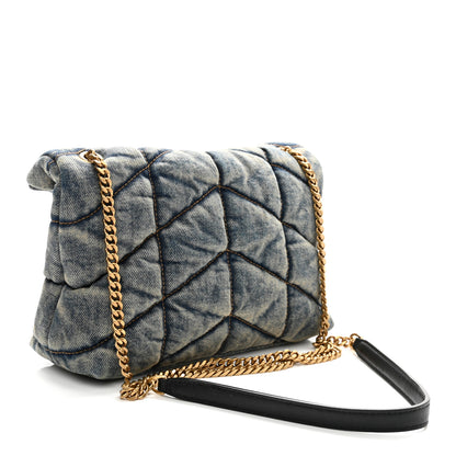 Saint Laurent Denim Quilted Toy Loulou Puffer Monogram Chain Satchel Blue Black 3 of 10
