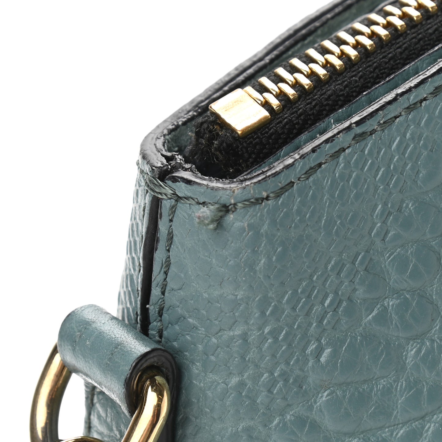 Signature Grain Calfskin Check Embossed Small Chichester Crossbody Clutch Bag Celadon Blue