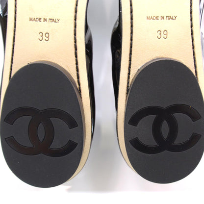 Chanel Patent Leather Cap Toe CC Ballet Flats 39 Beige Black 5 of 8