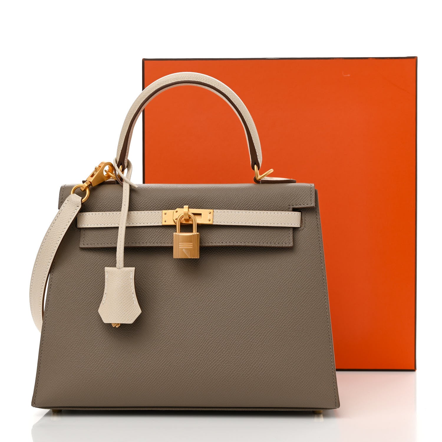 Hermes Epsom Bi-Color Horseshoe Kelly Sellier 25 Gris Asphalte Craie 11 of 11