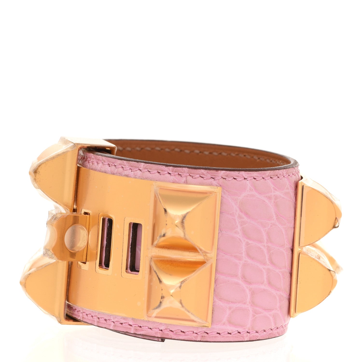 Hermes Matte Alligator Collier De Chien CDC Bracelet T1 5P Pink 3 of 7