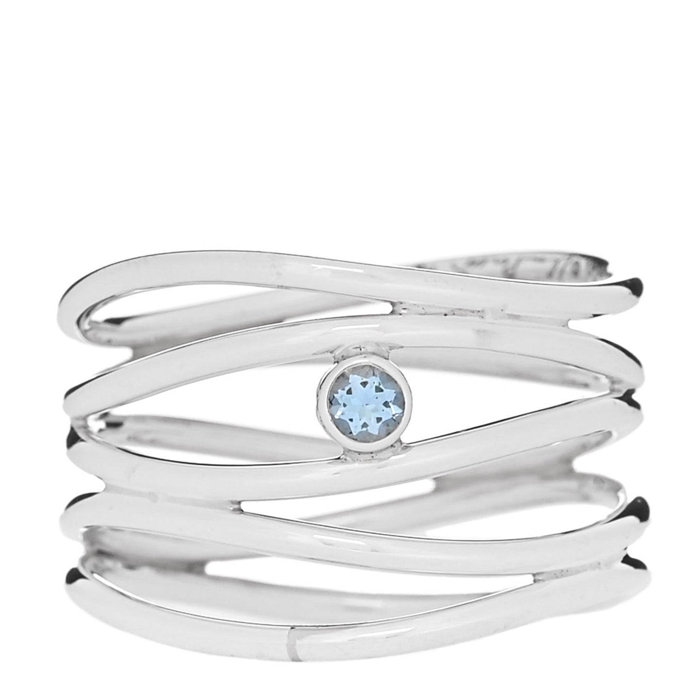 Sterling Silver Aquamarine Elsa Peretti 5 Row Wave Ring 50 5.5
