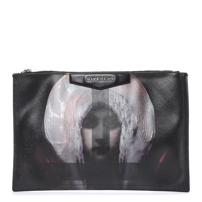 Givenchy Textured Coated Canvas Madonna Print Large Cosmetic Pouch Black 1 of 12