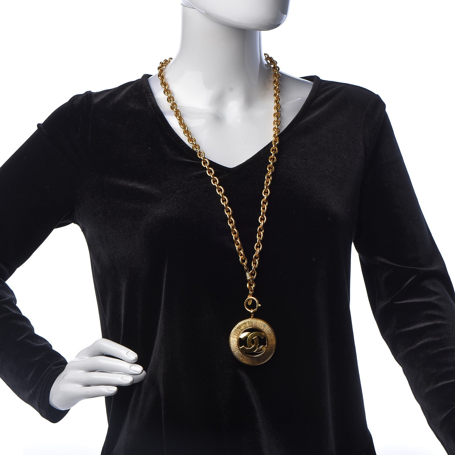 Chanel CC Sunburst Chain Pendant Necklace Gold 2 of 5
