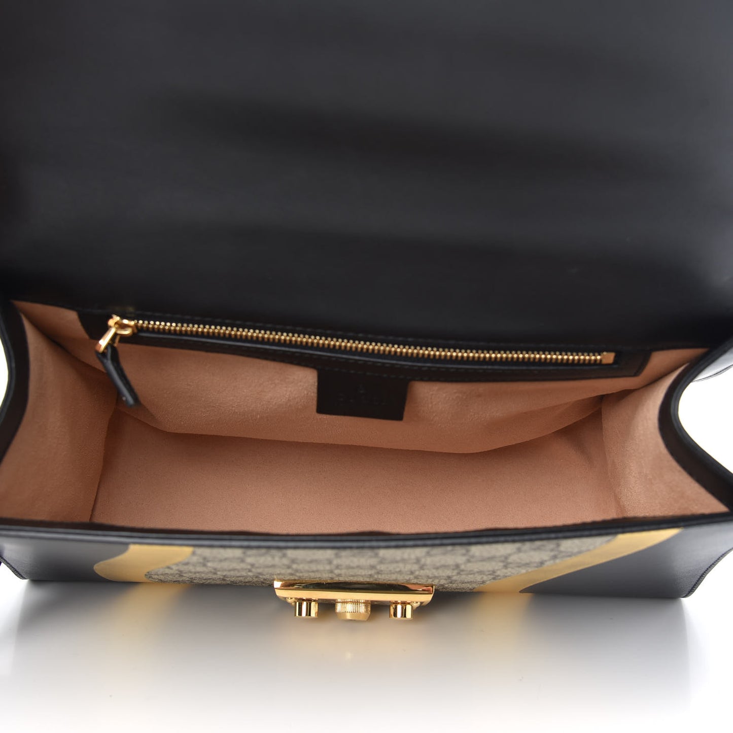 Calfskin GG Supreme Monogram Medium Padlock Shoulder Bag Black Gold