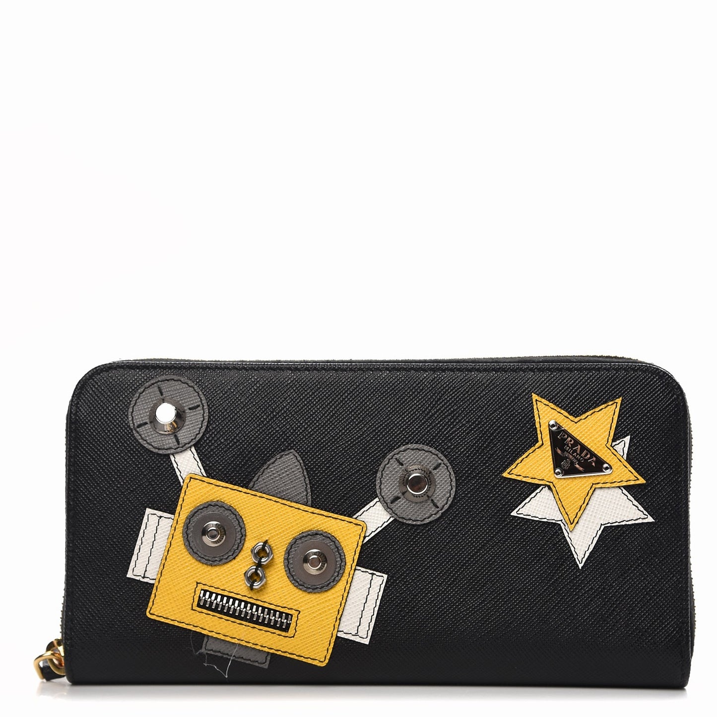Saffiano Robot Continental Zip Around Wallet Black