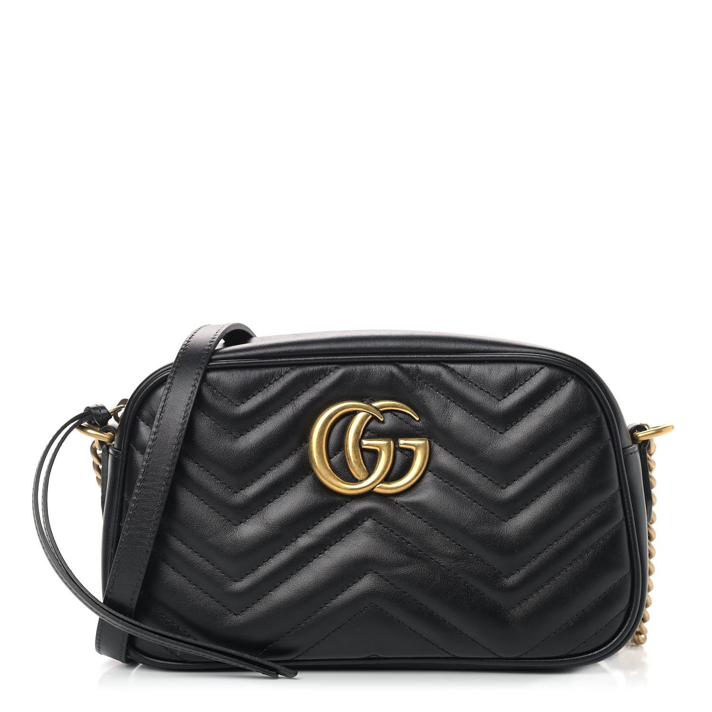 Calfskin Matelasse Small GG Marmont Chain Shoulder Bag Black
