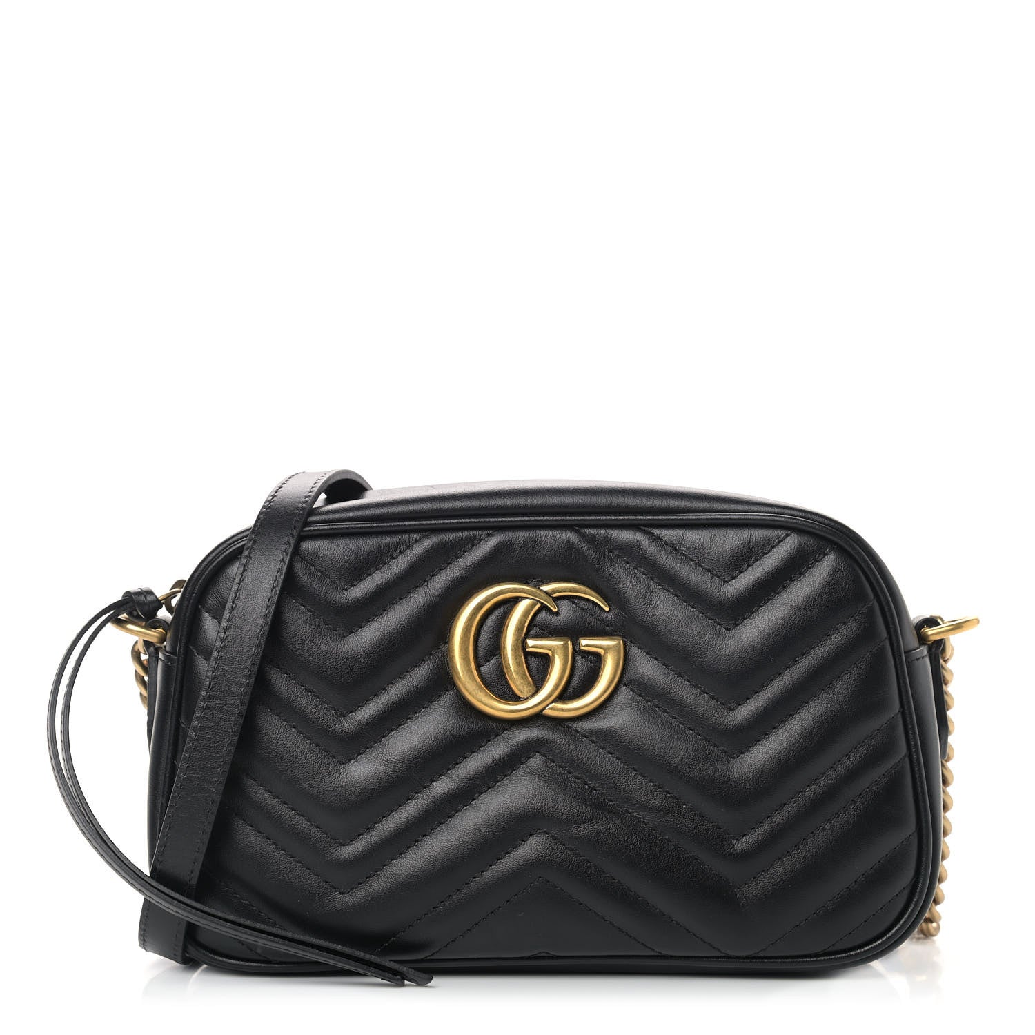 Gucci Calfskin Matelasse Small GG Marmont Chain Shoulder Bag Black 1 of 9