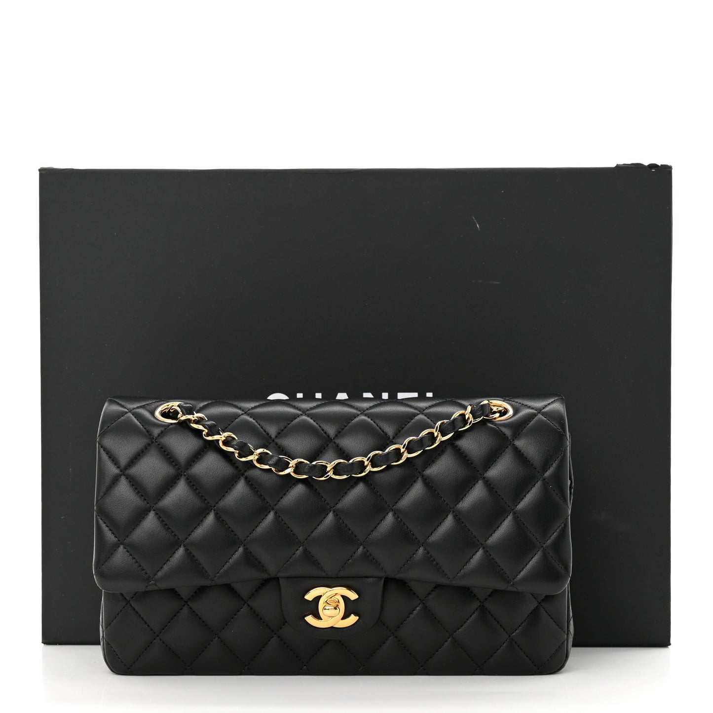 Lambskin Quilted Medium Double Flap Black