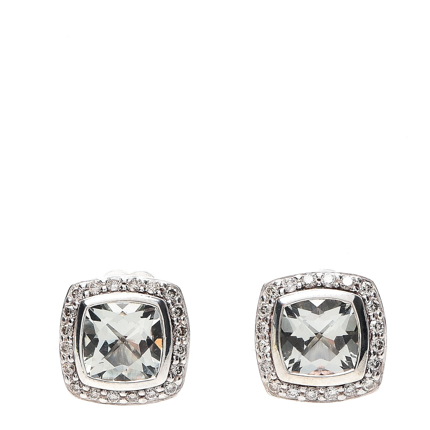 David Yurman Sterling Silver Diamond Prasiolite 7mm Petite Albion Earrings 1 of 4