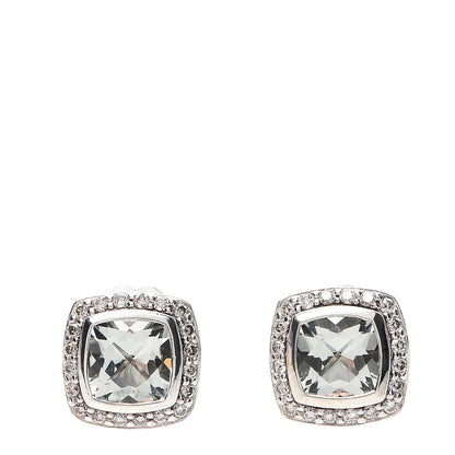 David Yurman Sterling Silver Diamond Prasiolite 7mm Petite Albion Earrings 1 of 4