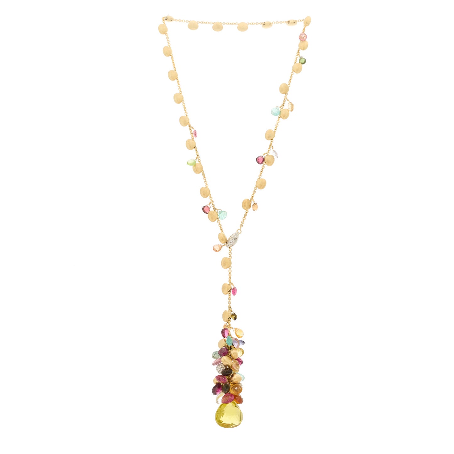 18K Yellow Gold Diamond Multi Gemstone Paradise Lavalier Necklace