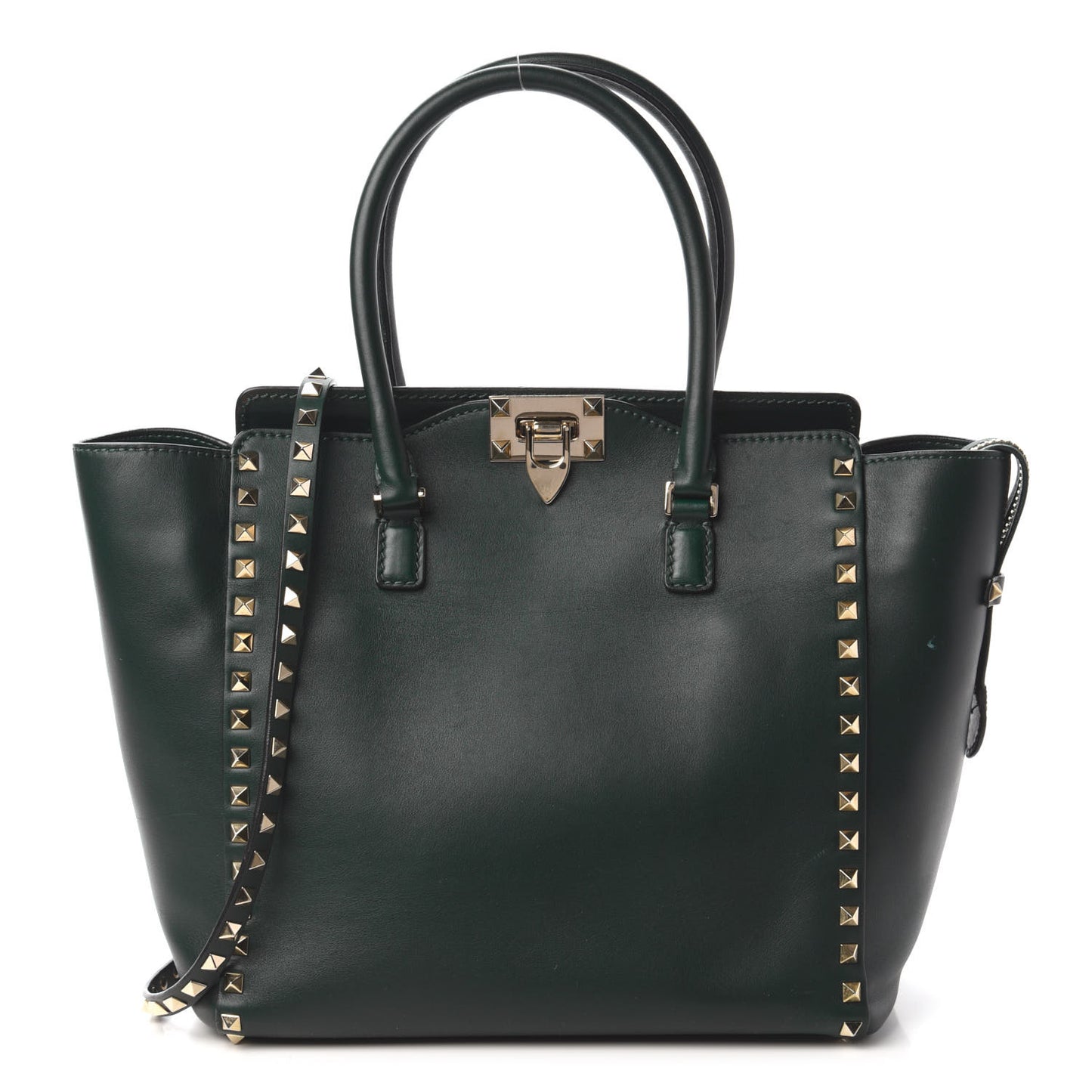 Vitello Rockstud Double Handle Tote Green