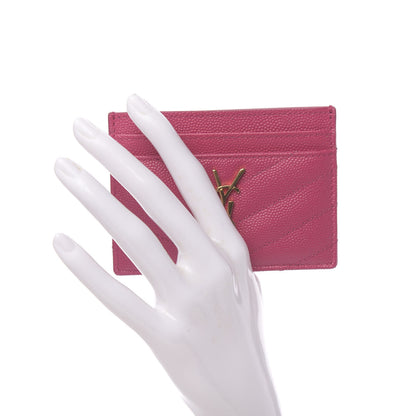 Saint Laurent Grain De Poudre Matelasse Chevron Monogram Credit Card Case Rose Clair 2 of 7