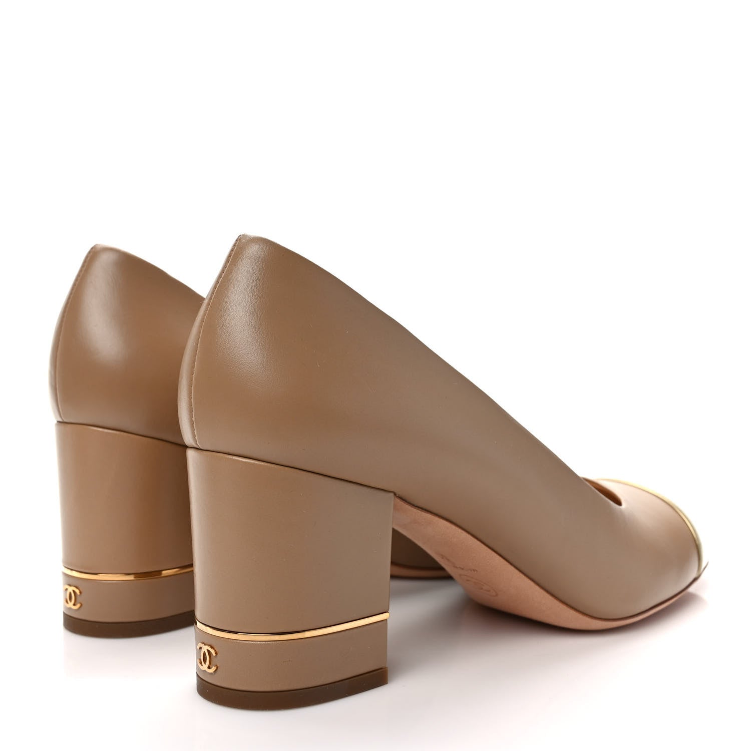 Chanel Lambskin Patent Cap Toe Pumps 41 Beige White 4 of 8