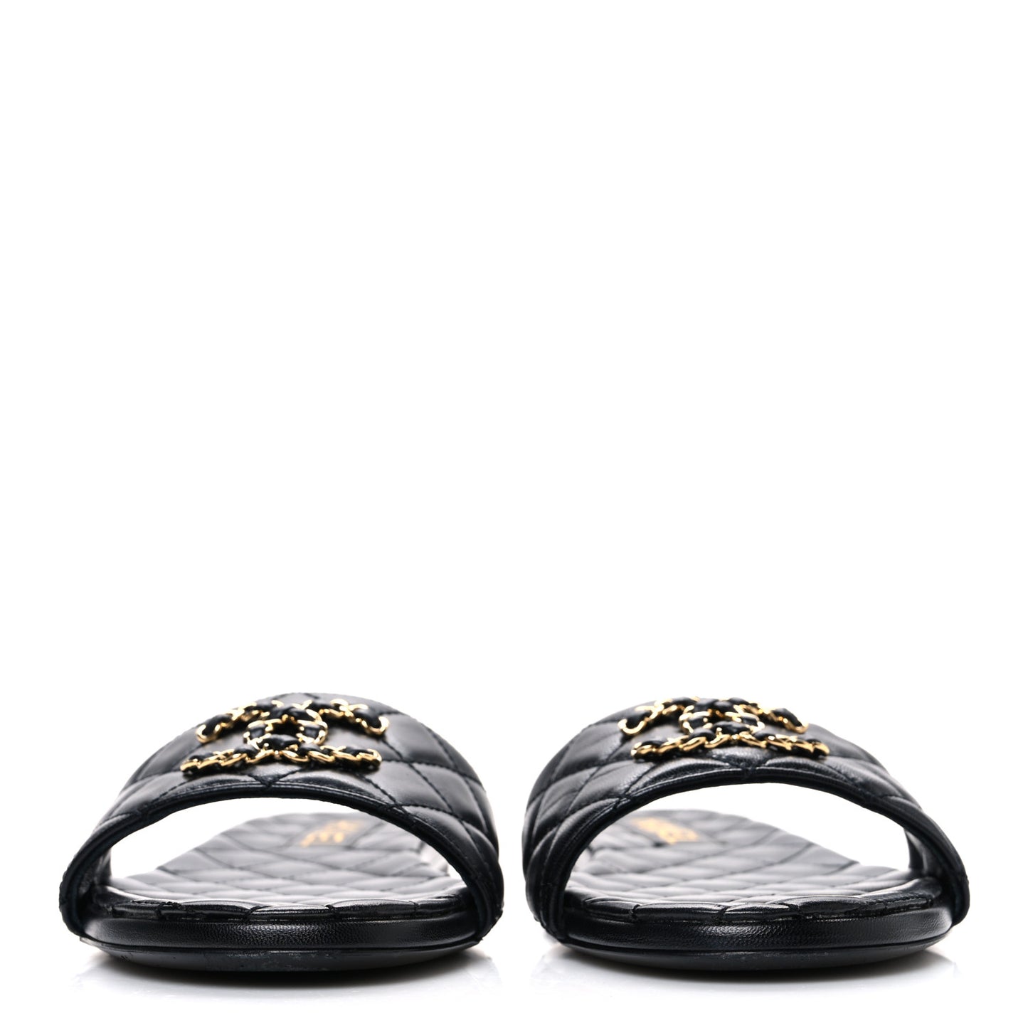 Shiny Goatskin Quilted CC Mules Sandals 40 Black