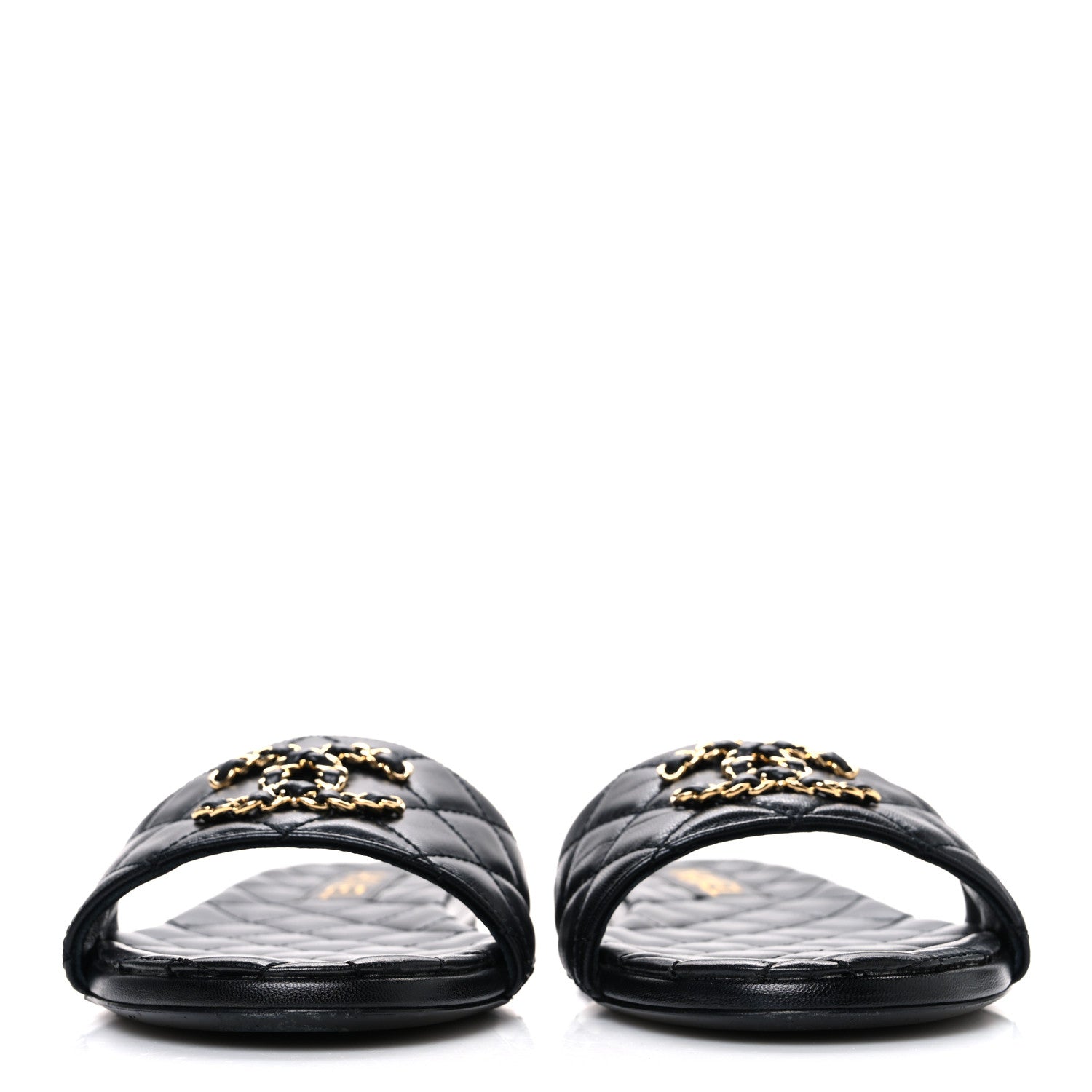 Chanel Shiny Goatskin Quilted CC Mules Sandals 40 Black 3 of 11