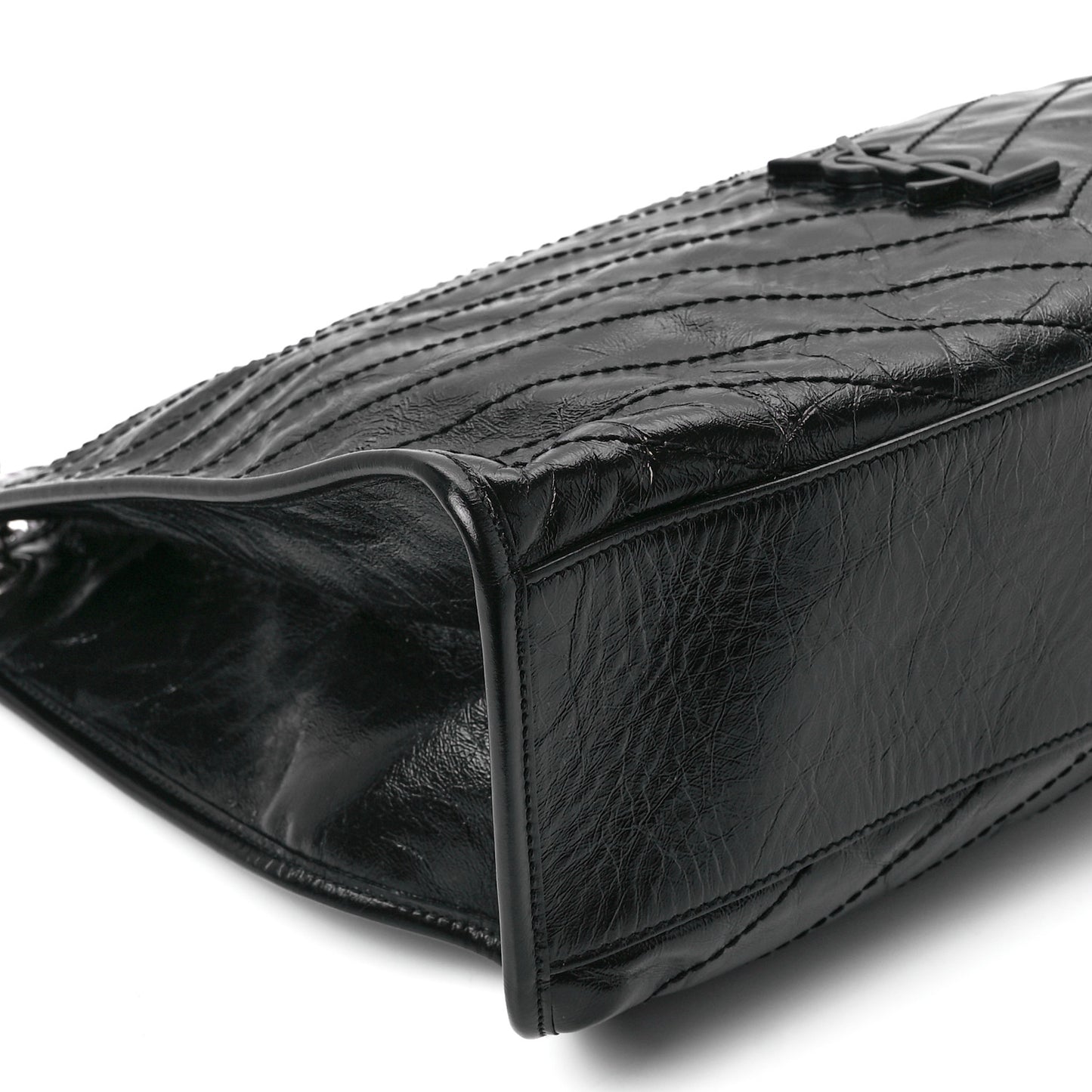 Crinkled Calfskin Matelasse Monogram Niki Shoulder Bag Black
