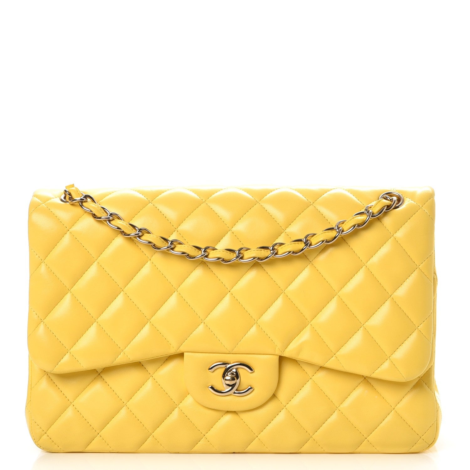 Chanel Lambskin Quilted Jumbo Double Flap Yellow 1 of 9