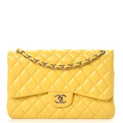 Chanel Lambskin Quilted Jumbo Double Flap Yellow 1 of 9