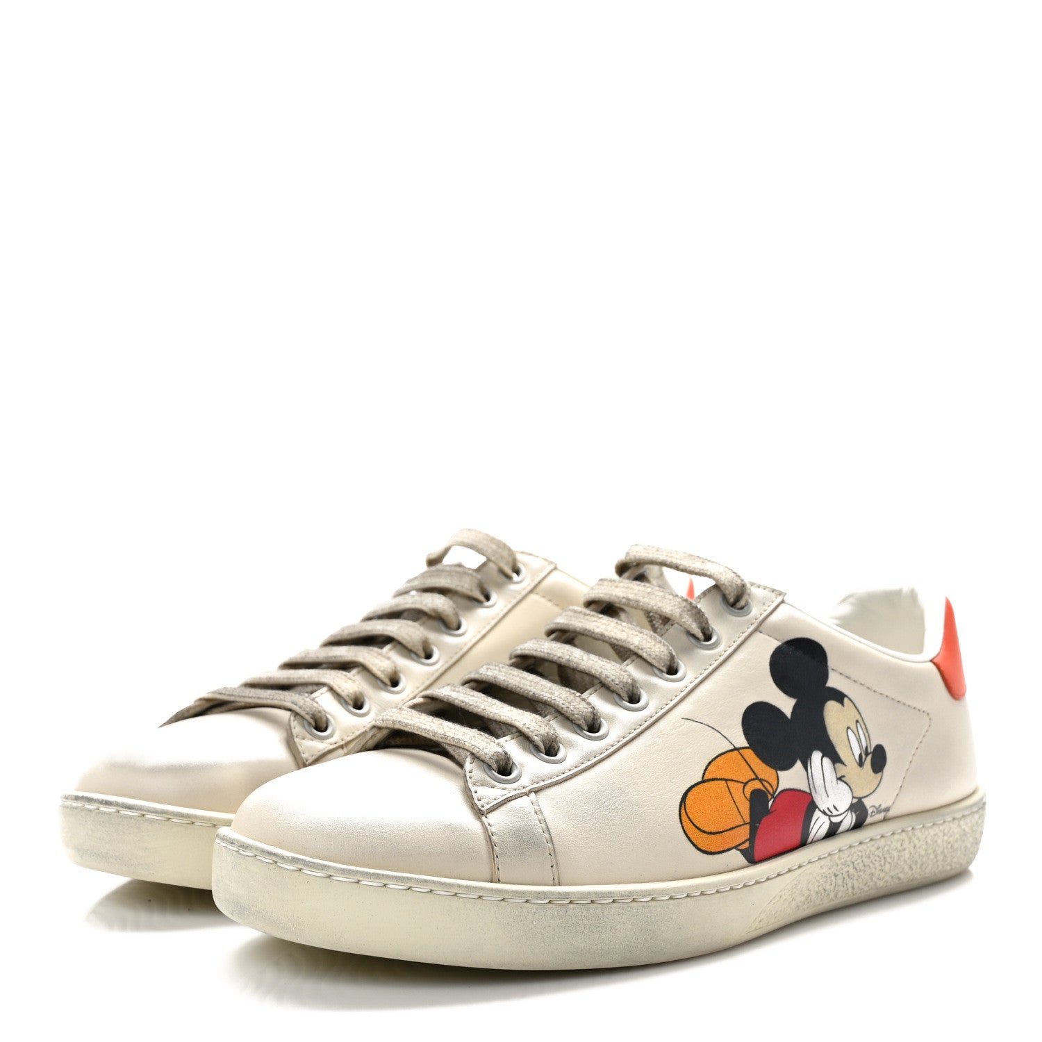 Gucci X DISNEY Miro Soft Calfskin Mickey Mouse Print Womens Ace Sneakers 36.5 Ivory Deep Orange 3 of 9