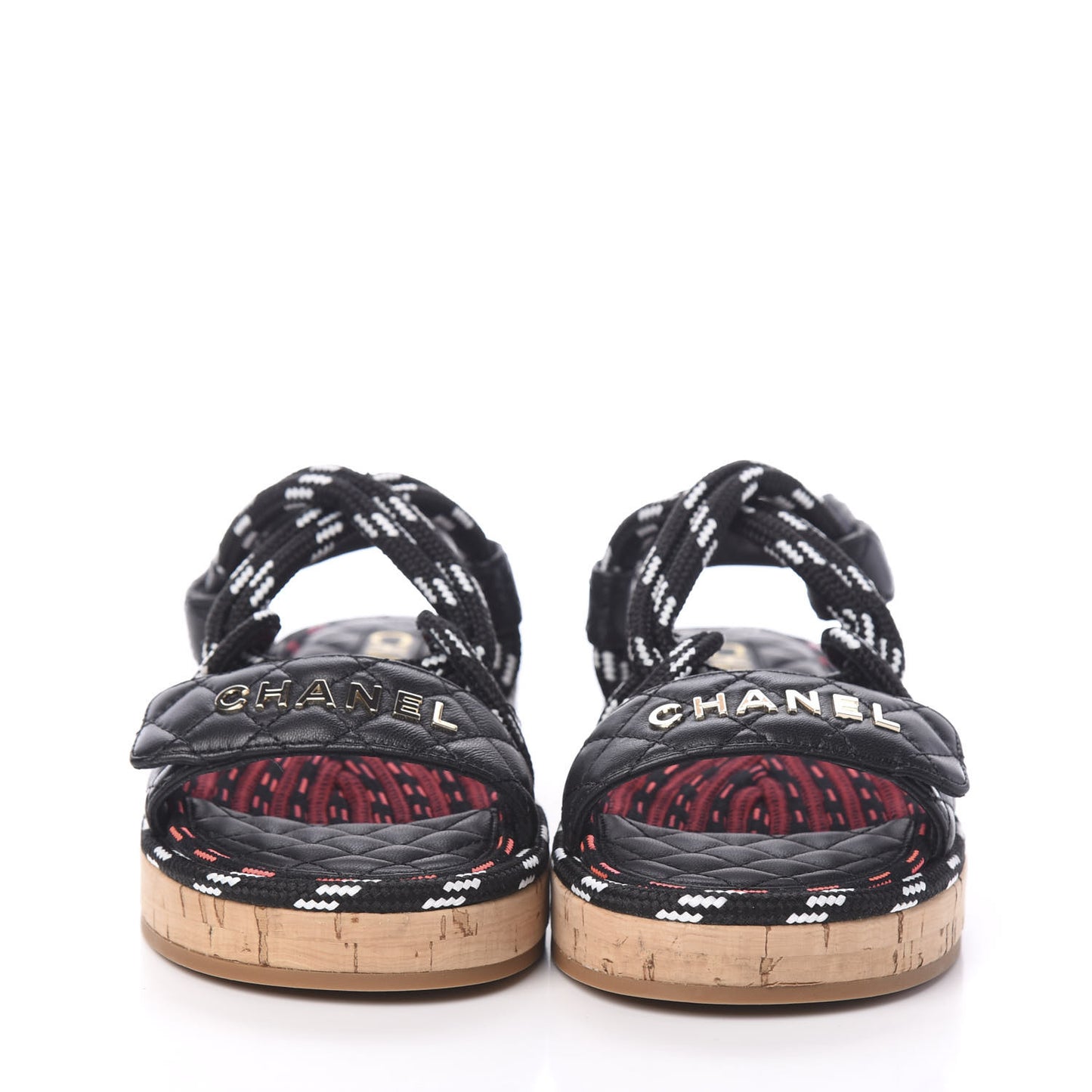Cord Lambskin Quilted Logo Sandals 37 Black White