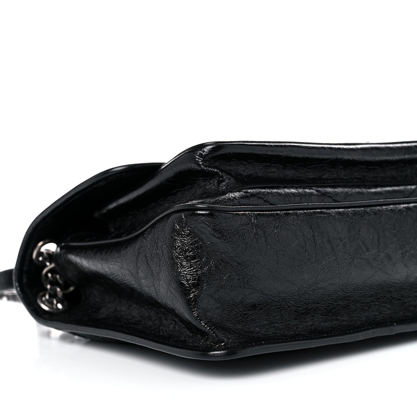 Crinkled Calfskin Matelasse Monogram Medium Niki Chain Satchel Black