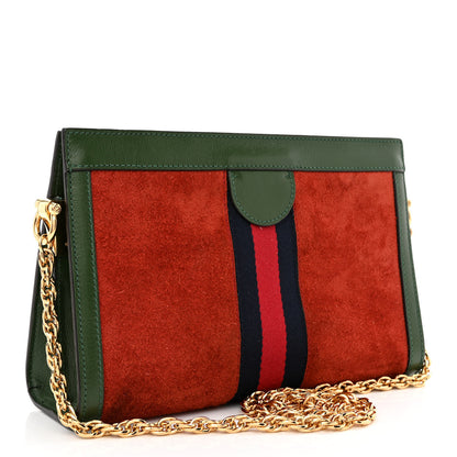 Gucci Suede Calfskin GG Web Small Ophidia Chain Shoulder Bag Brown Red Green 3 of 10