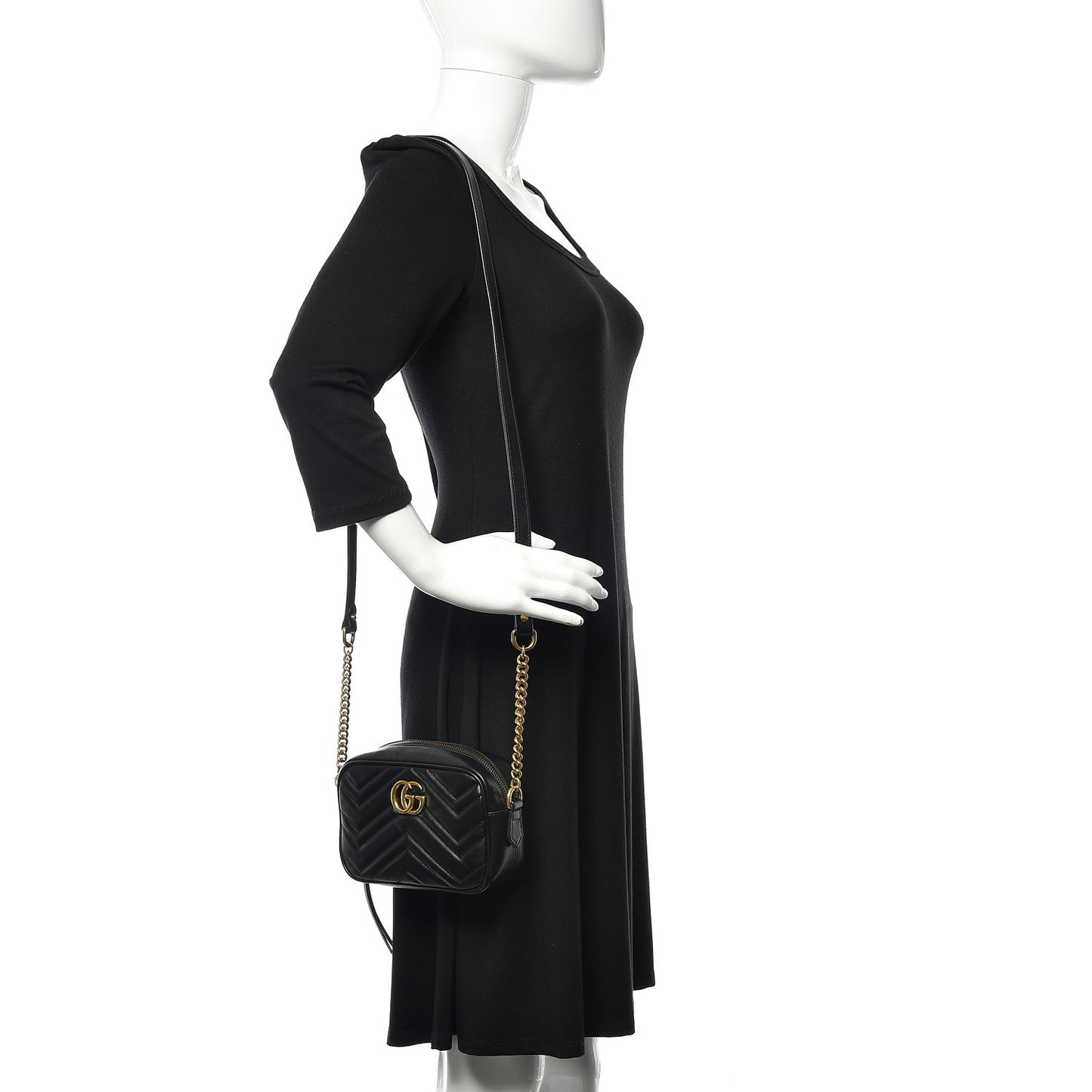 Calfskin Matelasse Mini GG Marmont Chain Shoulder Bag Black