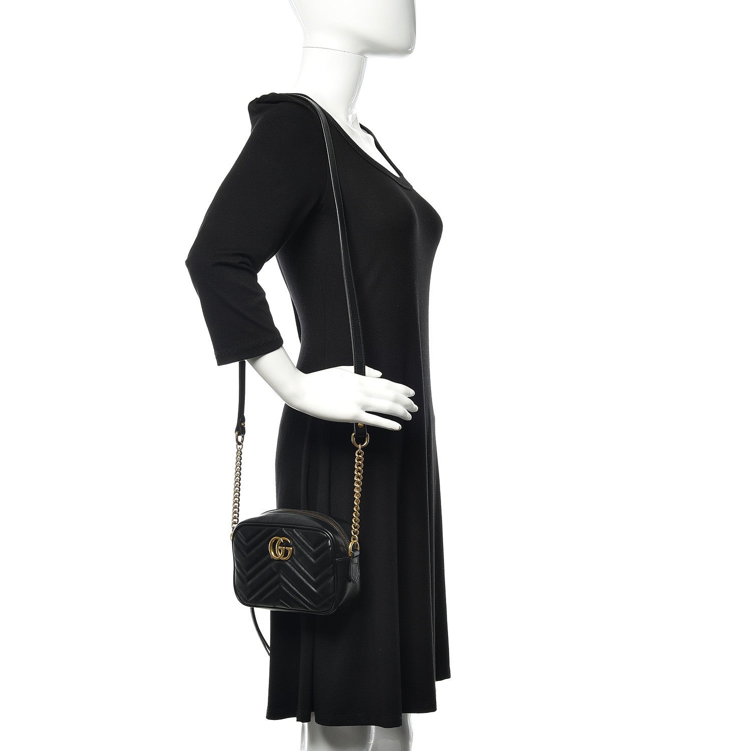 Gucci Calfskin Matelasse Mini GG Marmont Chain Shoulder Bag Black 2 of 14