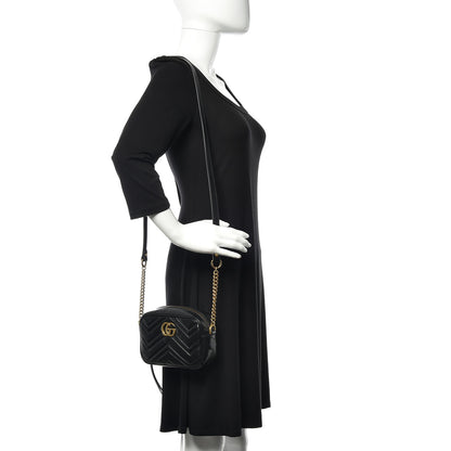Gucci Calfskin Matelasse Mini GG Marmont Chain Shoulder Bag Black 2 of 14